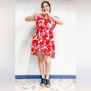 Adorable! Entro Red & White Floral Mini Dress for Summer D27447